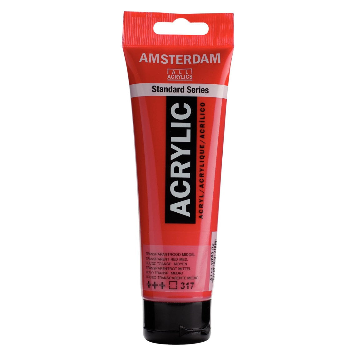 317 Transparent Punainen Amsterdam Akryylimaali 120 ml Royal Talens Akryylimaalit 120 ml tuubissa. Amsterdam akryylimaali on hintatietoisen harrastajan valinta. Maalin pohjana on kestävä 100 % akryylihartsi ja maali on saatavilla useissa värisävyissä. Amsterdam akryylimaali kuivuu nopeasti ja on myrkytöntä. Vesiliukoinen ennen kuivumista. Kuivuttuaan vedenkestävä.