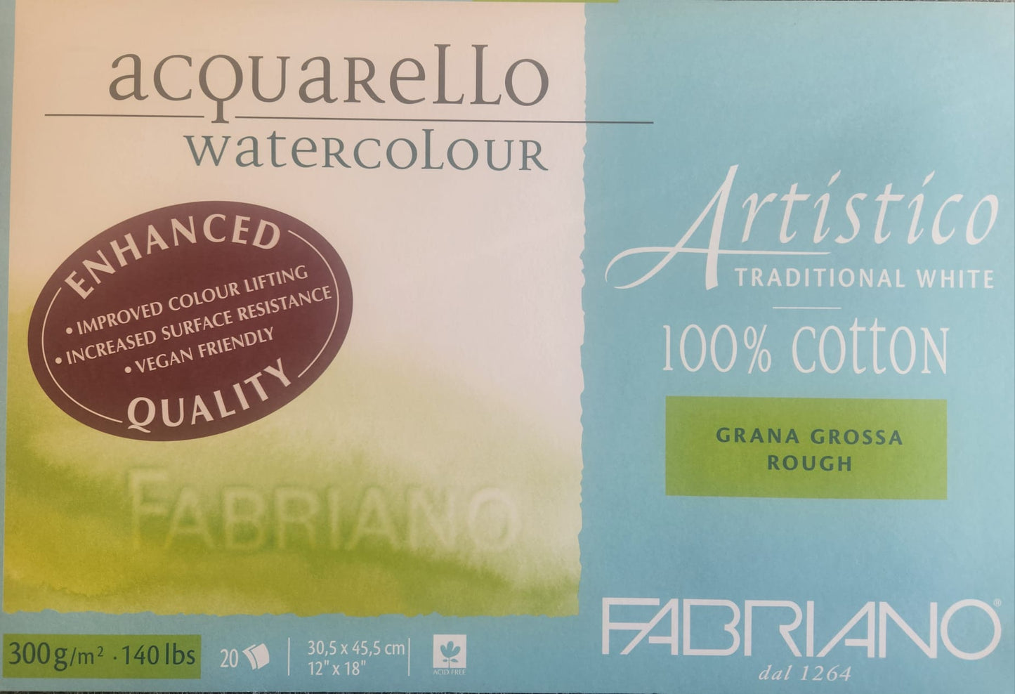 Fabriano Traditional White Rough -akvarellilehtiö 30,5x45,5cm 300g