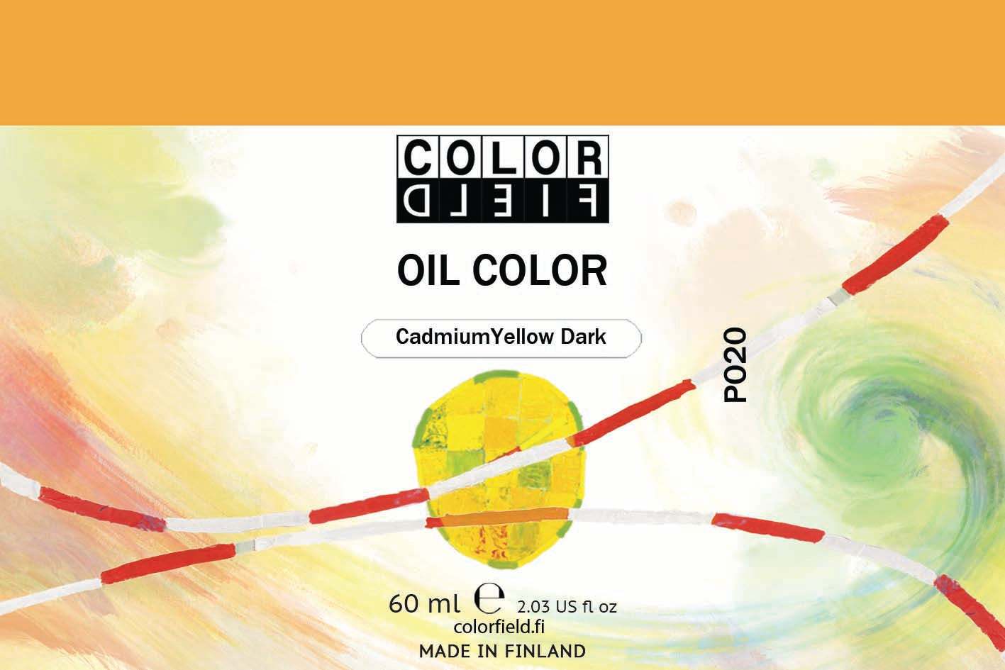 Colorfield taiteilijan öljyväri. Useat taidemaalarit suosivat öljyvärimaalauksessa Colorfield-öljyvärejämme, sillä niiden valmistuksessa ei käytetä mitään muuta kuin puhdasta pigmenttiä ja sideainetta. Teollisten öljyvärien valmistuksessa käytettävät täyteaineet sekä jatkeet puuttuvat näistä laatuväreistä kokonaan. Näillä öljyväreillä öljyvärimaalaukseen saa täysin erilaisen tuntuman. 0013 Cadmium Yellow Deep  Pigment PO20  Opaque  60 ml