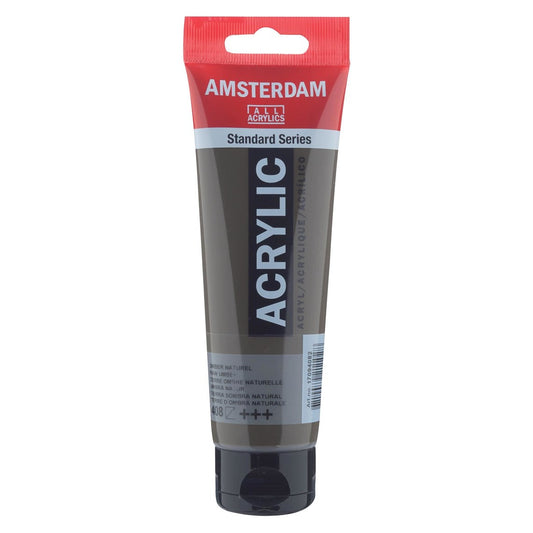 408 Luonnon Umbra Amsterdam Akryylimaali 120 ml  Royal Talens Akryylimaalit 120 ml tuubissa. Amsterdam akryylimaali on hintatietoisen harrastajan valinta. Maalin pohjana on kestävä 100 % akryylihartsi ja maali on saatavilla useissa värisävyissä. Amsterdam akryylimaali kuivuu nopeasti ja on myrkytöntä. Vesiliukoinen ennen kuivumista. Kuivuttuaan vedenkestävä.