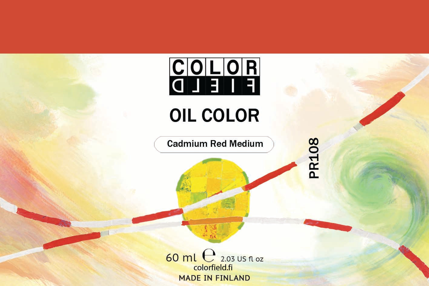 Colorfield taiteilijan öljyväri. Useat taidemaalarit suosivat öljyvärimaalauksessa Colorfield-öljyvärejämme, sillä niiden valmistuksessa ei käytetä mitään muuta kuin puhdasta pigmenttiä ja sideainetta. Teollisten öljyvärien valmistuksessa käytettävät täyteaineet sekä jatkeet puuttuvat näistä laatuväreistä kokonaan. Näillä öljyväreillä öljyvärimaalaukseen saa täysin erilaisen tuntuman. 0061 Cadmium Red Medium  Pigment PR108  Opaque  60 ml