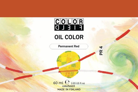 Colorfield taiteilijan öljyväri. Useat taidemaalarit suosivat öljyvärimaalauksessa Colorfield-öljyvärejämme, sillä niiden valmistuksessa ei käytetä mitään muuta kuin puhdasta pigmenttiä ja sideainetta. Teollisten öljyvärien valmistuksessa käytettävät täyteaineet sekä jatkeet puuttuvat näistä laatuväreistä kokonaan. Näillä öljyväreillä öljyvärimaalaukseen saa täysin erilaisen tuntuman. 0055 Permanent Red   Pigment PR4  Transparent  60 ml