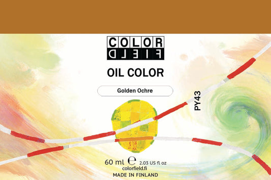 Colorfield taiteilijan öljyväri. Useat taidemaalarit suosivat öljyvärimaalauksessa Colorfield-öljyvärejämme, sillä niiden valmistuksessa ei käytetä mitään muuta kuin puhdasta pigmenttiä ja sideainetta. Teollisten öljyvärien valmistuksessa käytettävät täyteaineet sekä jatkeet puuttuvat näistä laatuväreistä kokonaan. Näillä öljyväreillä öljyvärimaalaukseen saa täysin erilaisen tuntuman. 0069 Golden Ochre  Pigment PY43  Opaque  60 ml