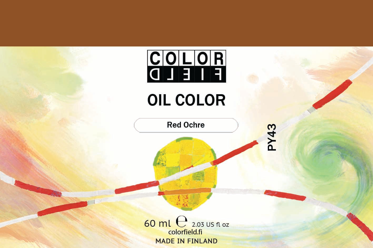 Colorfield taiteilijan öljyväri. Useat taidemaalarit suosivat öljyvärimaalauksessa Colorfield-öljyvärejämme, sillä niiden valmistuksessa ei käytetä mitään muuta kuin puhdasta pigmenttiä ja sideainetta. Teollisten öljyvärien valmistuksessa käytettävät täyteaineet sekä jatkeet puuttuvat näistä laatuväreistä kokonaan. Näillä öljyväreillä öljyvärimaalaukseen saa täysin erilaisen tuntuman. 0007 Red Ochre  Pigment PY43  Opaque   60 ml