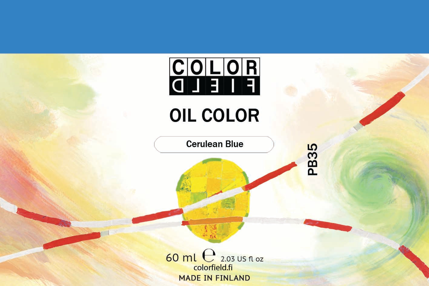 Colorfield taiteilijan öljyväri. Useat taidemaalarit suosivat öljyvärimaalauksessa Colorfield-öljyvärejämme, sillä niiden valmistuksessa ei käytetä mitään muuta kuin puhdasta pigmenttiä ja sideainetta. Teollisten öljyvärien valmistuksessa käytettävät täyteaineet sekä jatkeet puuttuvat näistä laatuväreistä kokonaan. Näillä öljyväreillä öljyvärimaalaukseen saa täysin erilaisen tuntuman. 0033 Cerulean Blue  Pigment PB35  Opaque  60 ml