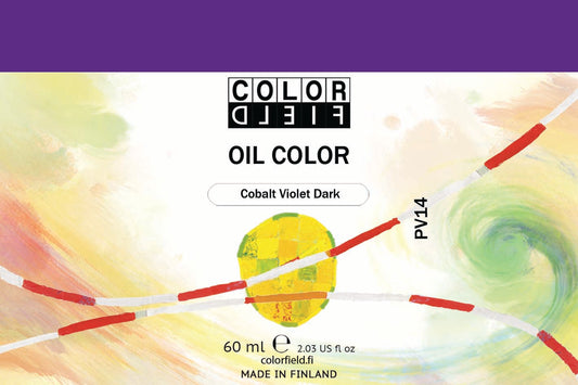 Colorfield taiteilijan öljyväri. Useat taidemaalarit suosivat öljyvärimaalauksessa Colorfield-öljyvärejämme, sillä niiden valmistuksessa ei käytetä mitään muuta kuin puhdasta pigmenttiä ja sideainetta. Teollisten öljyvärien valmistuksessa käytettävät täyteaineet sekä jatkeet puuttuvat näistä laatuväreistä kokonaan. Näillä öljyväreillä öljyvärimaalaukseen saa täysin erilaisen tuntuman. 0025 Cobalt Violet Dark  Pigment PV14  Semi-Transparent  60 ml