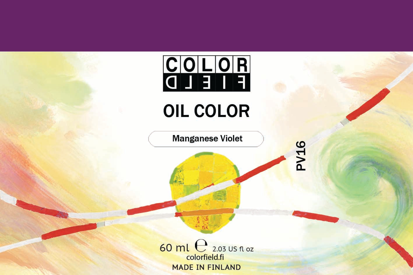 Colorfield taiteilijan öljyväri. Useat taidemaalarit suosivat öljyvärimaalauksessa Colorfield-öljyvärejämme, sillä niiden valmistuksessa ei käytetä mitään muuta kuin puhdasta pigmenttiä ja sideainetta. Teollisten öljyvärien valmistuksessa käytettävät täyteaineet sekä jatkeet puuttuvat näistä laatuväreistä kokonaan. Näillä öljyväreillä öljyvärimaalaukseen saa täysin erilaisen tuntuman. 0016 Manganese Violet  Pigment PV16  Semi-Opaque  60 ml